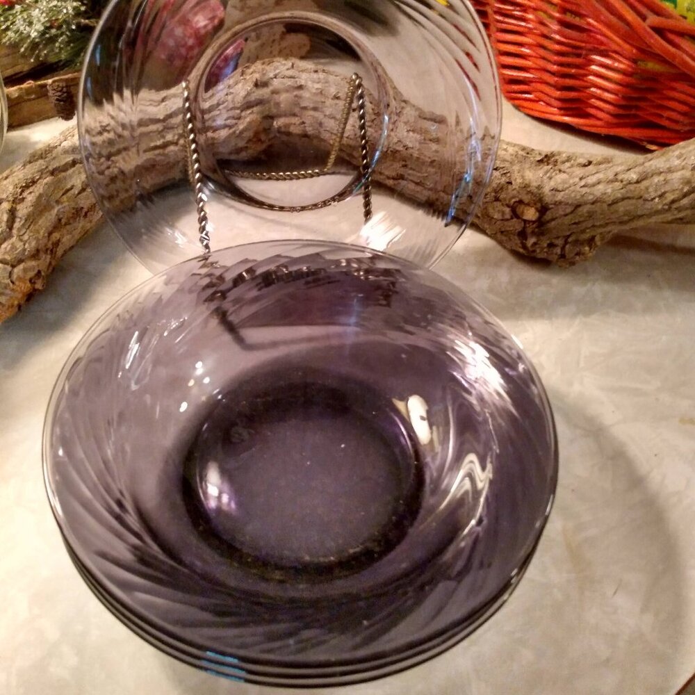 4 Vintage PYREX Deep Purple AMETHYST Glass FESTIVA Swirl Soup/Cereal Salad Bowls